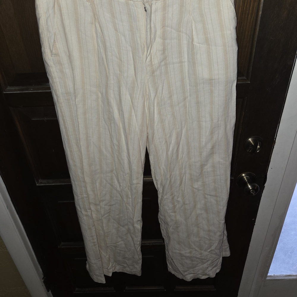 American Eagle Outfitters Women's Cream Striped Trousers